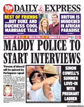 Daily Express (UK) Newspaper Front Page for 26 August 2013