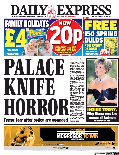 Daily Express Newspaper Front Page (UK) for 26 August 2017
