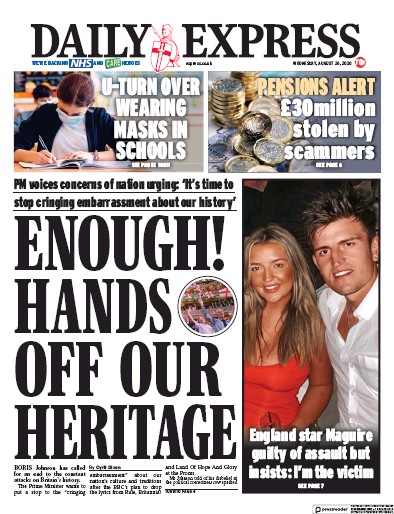 Daily Express Newspaper Front Page (UK) for 26 August 2020