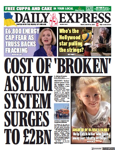 Daily Express Newspaper Front Page (UK) for 26 August 2022
