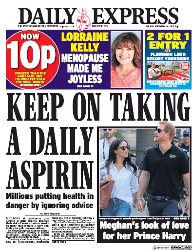 Daily Express Newspaper Front Page (UK) for 26 September 2017