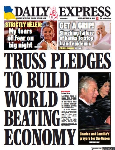 Daily Express Newspaper Front Page (UK) for 26 September 2022