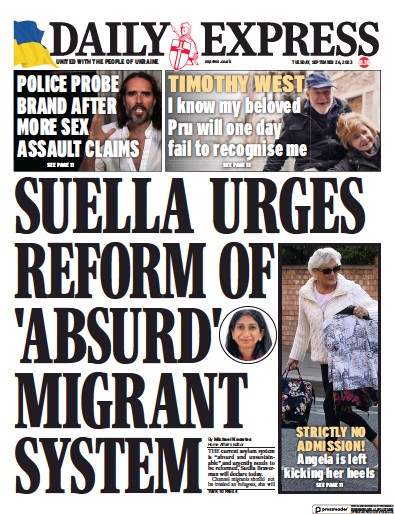 Daily Express Newspaper Front Page (UK) for 26 September 2023