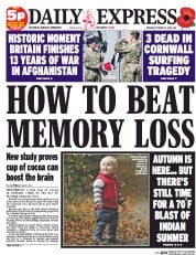 Daily Express (UK) Newspaper Front Page for 27 October 2014