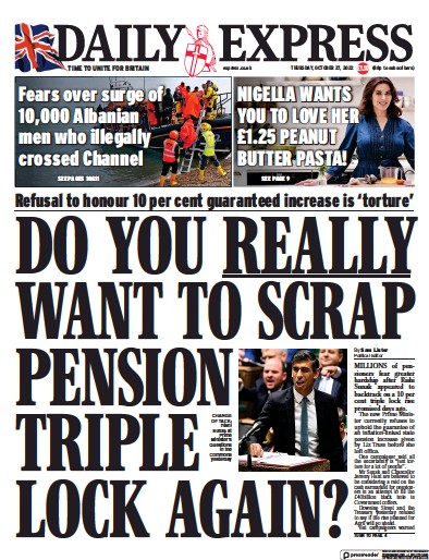 Daily Express Newspaper Front Page (UK) for 27 October 2022