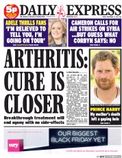 Daily Express (UK) Newspaper Front Page for 27 November 2015