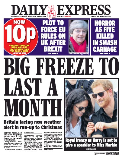 Daily Express Newspaper Front Page (UK) for 27 November 2017