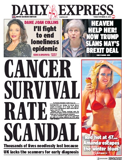 Daily Express Newspaper Front Page (UK) for 27 November 2018