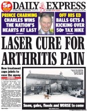 Daily Express (UK) Newspaper Front Page for 27 January 2014
