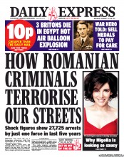 Daily Express Newspaper Front Page (UK) for 27 February 2013