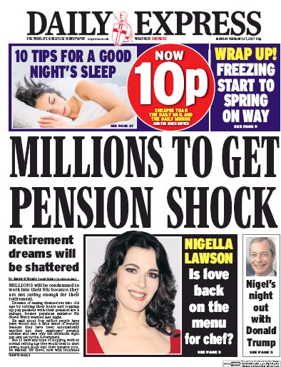 Daily Express Newspaper Front Page (UK) for 27 February 2017