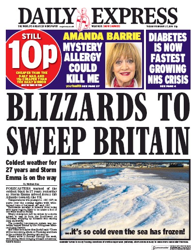 Daily Express Newspaper Front Page (UK) for 27 February 2018