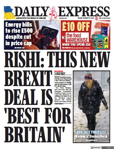 Daily Express Newspaper Front Page (UK) for 27 February 2023