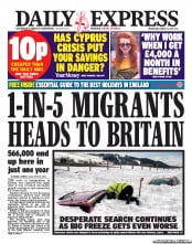 Daily Express (UK) Newspaper Front Page for 27 March 2013