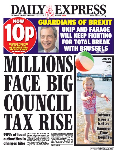 Daily Express Newspaper Front Page (UK) for 27 March 2017