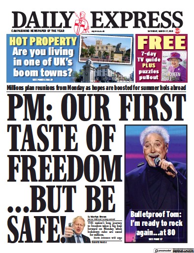 Daily Express Newspaper Front Page (UK) for 27 March 2021