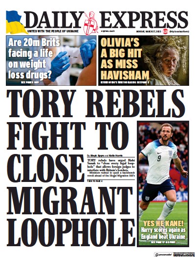 Daily Express Newspaper Front Page (UK) for 27 March 2023