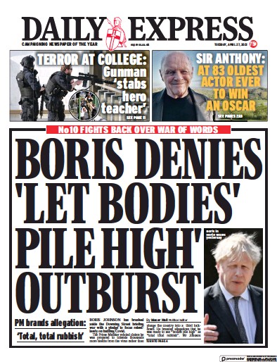 Daily Express Newspaper Front Page (UK) for 27 April 2021