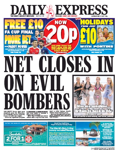 Daily Express Newspaper Front Page (UK) for 27 May 2017
