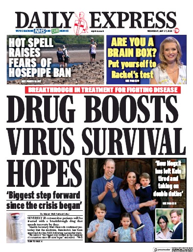 Daily Express Newspaper Front Page (UK) for 27 May 2020