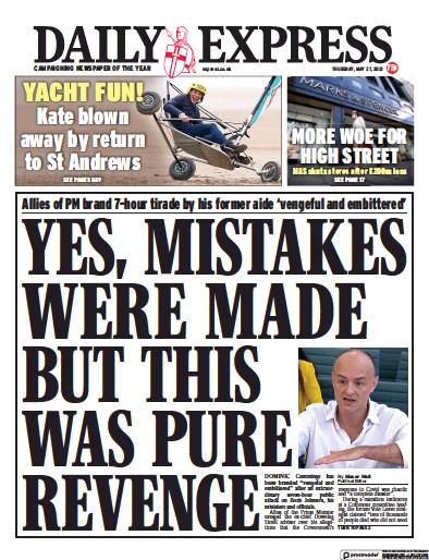 Daily Express Newspaper Front Page (UK) for 27 May 2021
