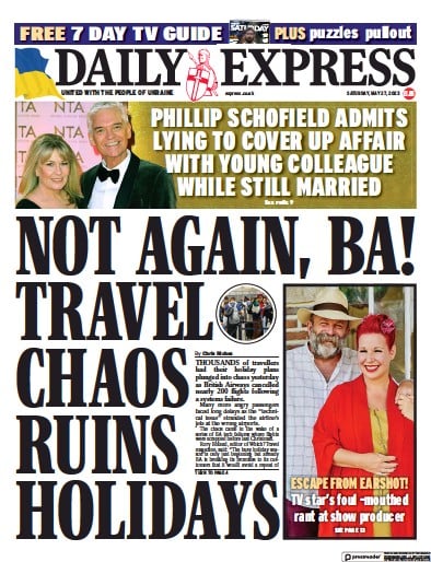 Daily Express Newspaper Front Page (UK) for 27 May 2023