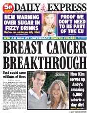 Daily Express Newspaper Front Page (UK) for 27 June 2014