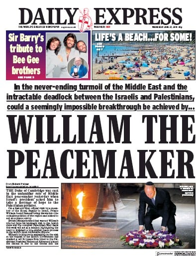 Daily Express Newspaper Front Page (UK) for 27 June 2018