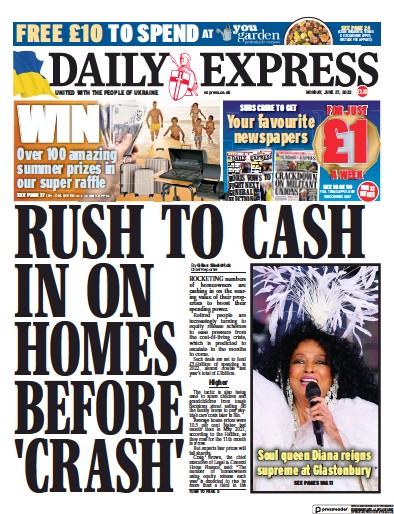 Daily Express Newspaper Front Page (UK) for 27 June 2022