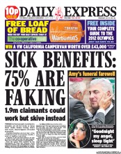 Daily Express Newspaper Front Page (UK) for 27 July 2011