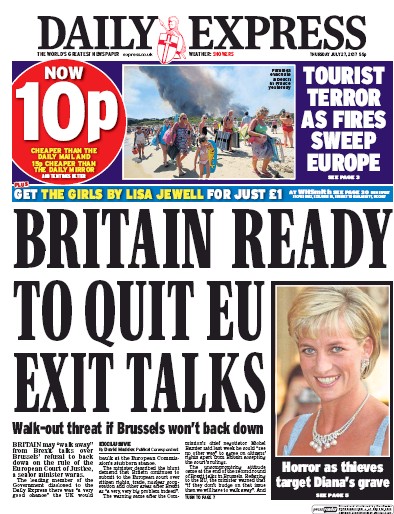 Daily Express Newspaper Front Page (UK) for 27 July 2017