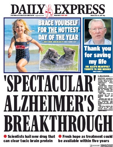 Daily Express Newspaper Front Page (UK) for 27 July 2018