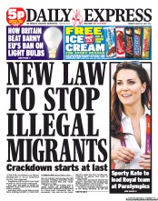 Daily Express (UK) Newspaper Front Page for 27 August 2012