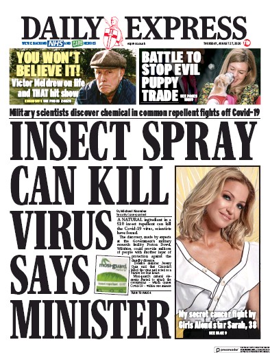 Daily Express Newspaper Front Page (UK) for 27 August 2020