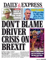 Daily Express (UK) Newspaper Front Page for 27 September 2021