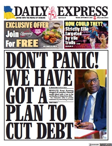 Daily Express Newspaper Front Page (UK) for 27 September 2022