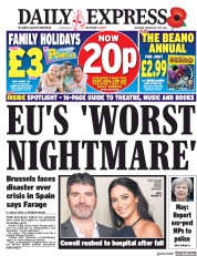 Daily Express (UK) Newspaper Front Page for 28 October 2017