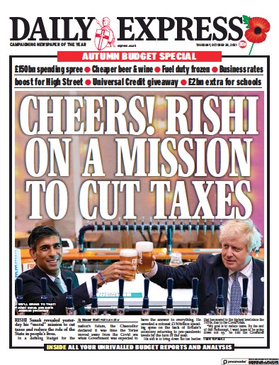 Daily Express Newspaper Front Page (UK) for 28 October 2021