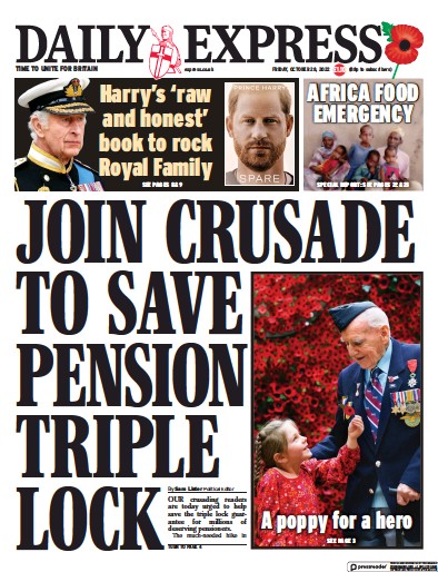 Daily Express Newspaper Front Page (UK) for 28 October 2022