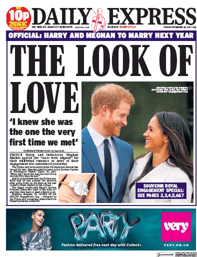 Daily Express Newspaper Front Page (UK) for 28 November 2017