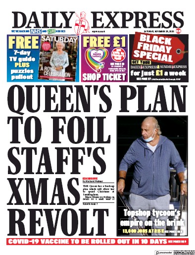 Daily Express Newspaper Front Page (UK) for 28 November 2020