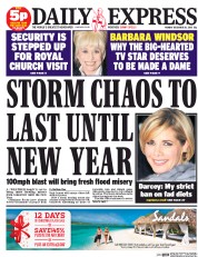 Daily Express (UK) Newspaper Front Page for 28 December 2015