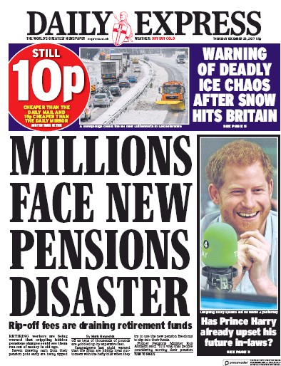 Daily Express Newspaper Front Page (UK) for 28 December 2017