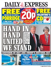 Daily Express (UK) Newspaper Front Page for 28 January 2017