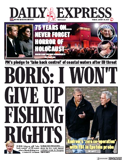 Daily Express Newspaper Front Page (UK) for 28 January 2020
