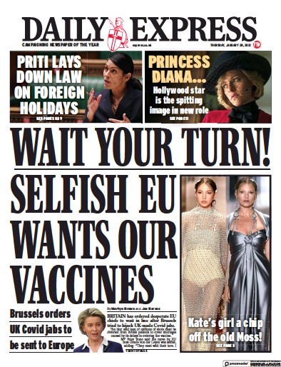 Daily Express Newspaper Front Page (UK) for 28 January 2021