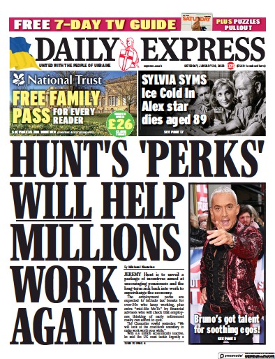 Daily Express Newspaper Front Page (UK) for 28 January 2023