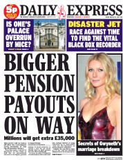 Daily Express Newspaper Front Page (UK) for 28 March 2014