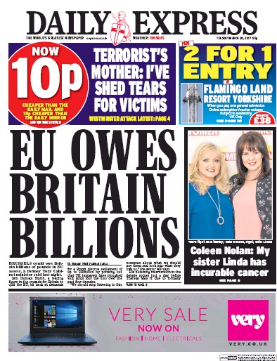 Daily Express Newspaper Front Page (UK) for 28 March 2017