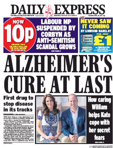 Daily Express Newspaper Front Page (UK) for 28 April 2016